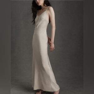 Anthropologie Cream Silky Slip Dress